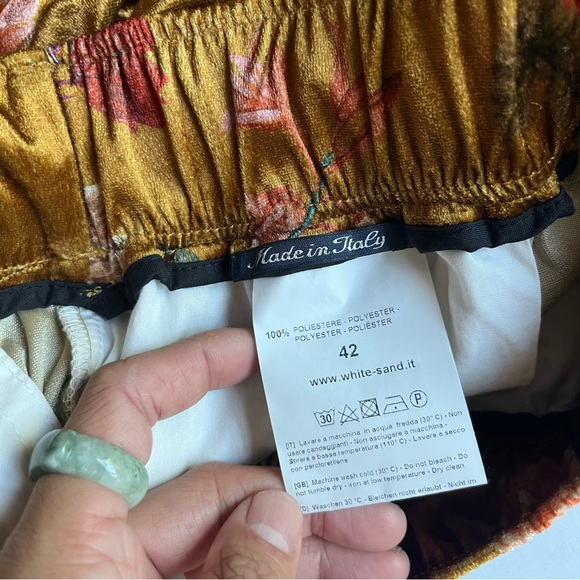 WHITE SAND gold mustard yellow knit suede velvet velour floral print wide leg - Picture 8 of 8